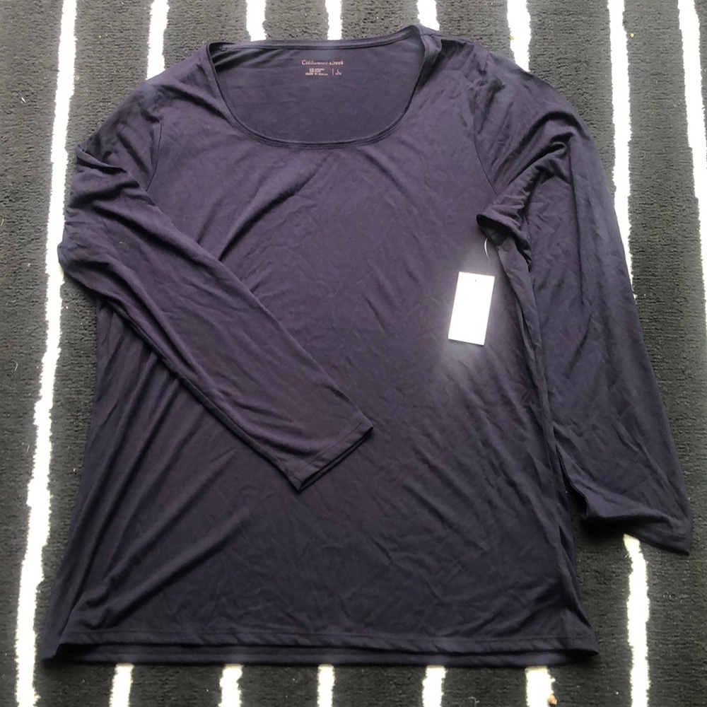 NWT Coldwater Creek Long sleeve scoop, neck T-shirt, large 14/16 navy blue